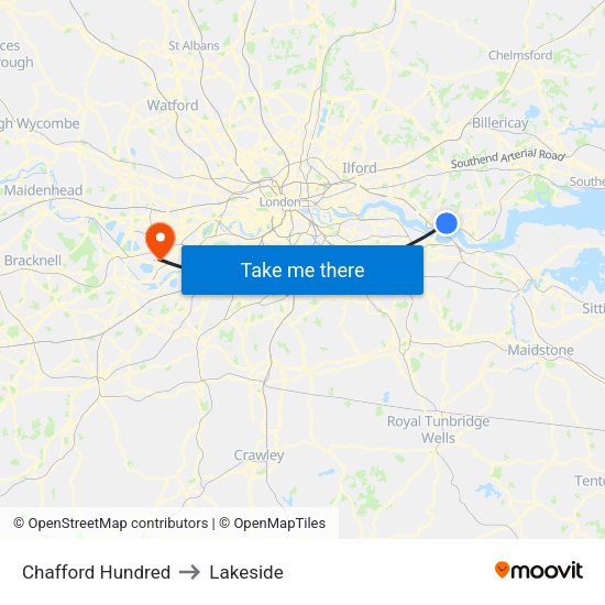 Chafford Hundred to Lakeside map