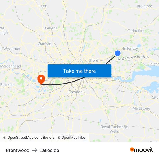 Brentwood to Lakeside map