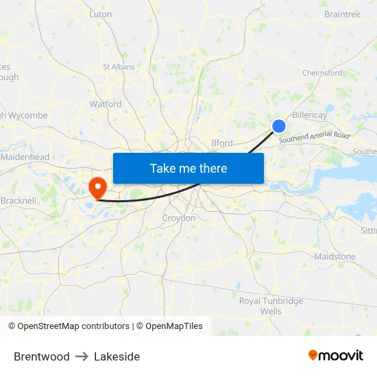 Brentwood to Lakeside map