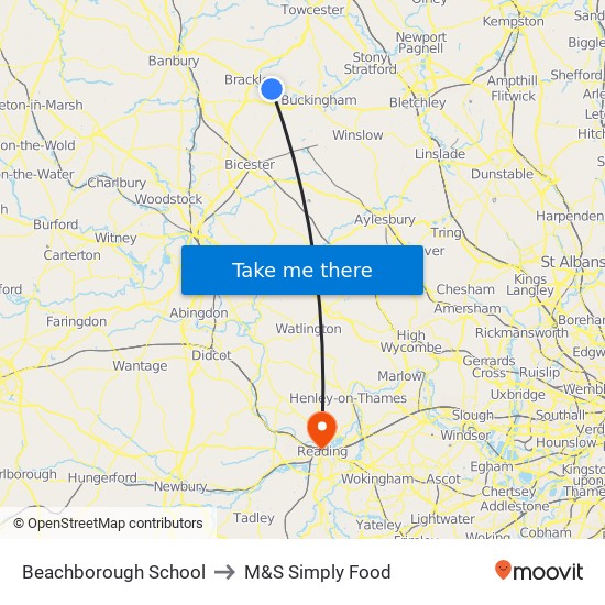 Beachborough School to M&S Simply Food map