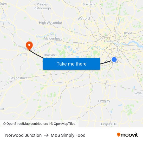 Norwood Junction to M&S Simply Food map