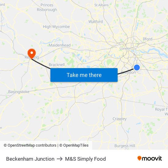 Beckenham Junction to M&S Simply Food map