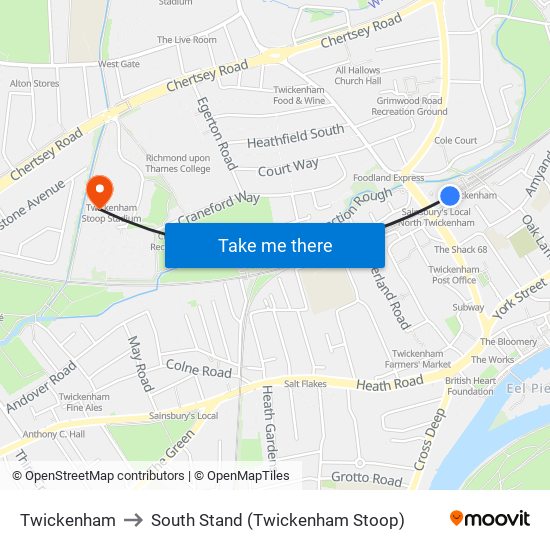 Twickenham to South Stand (Twickenham Stoop) map