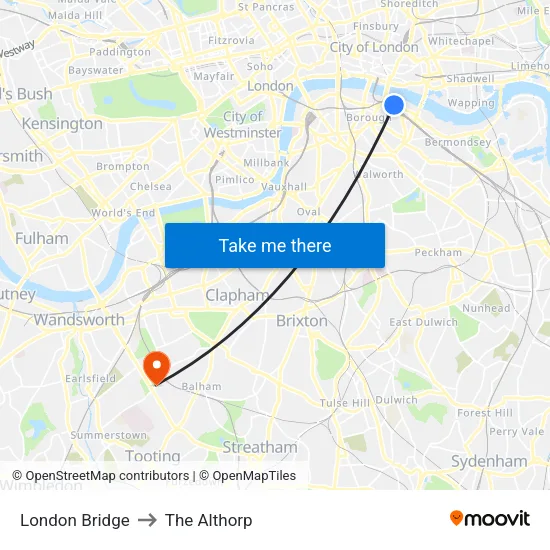 London Bridge to The Althorp map