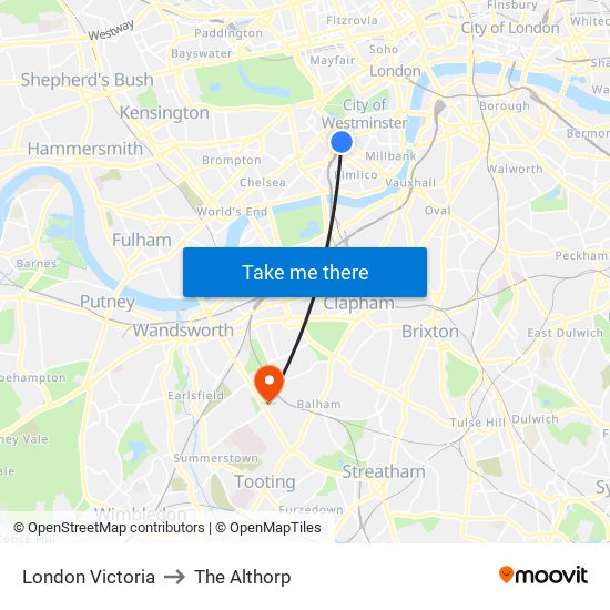 London Victoria to The Althorp map