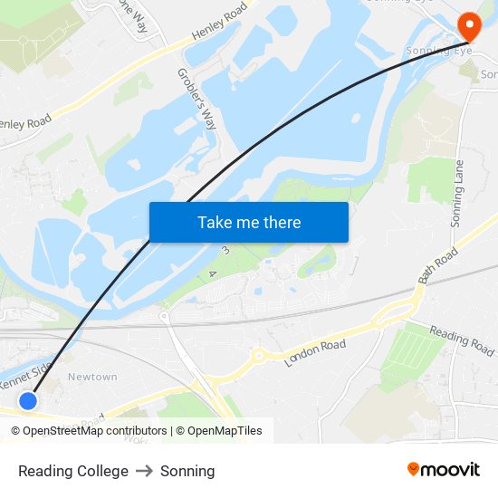 Reading College to Sonning map