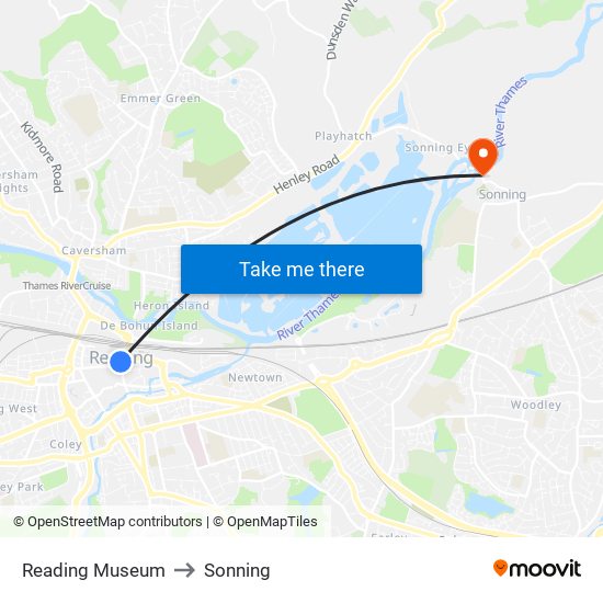 Reading Museum to Sonning map