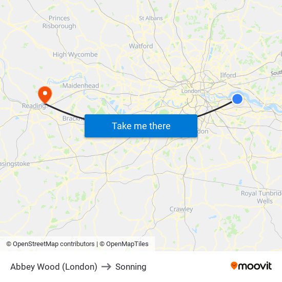 Abbey Wood (London) to Sonning map