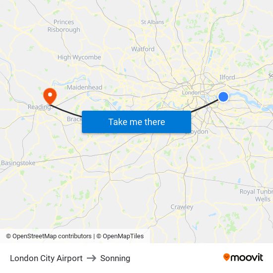 London City Airport to Sonning map