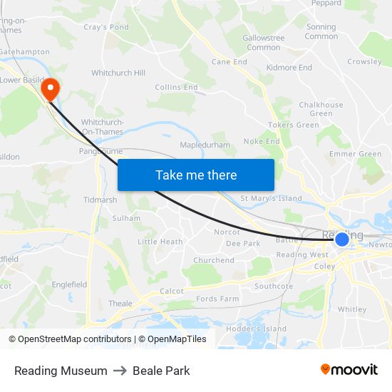 Reading Museum to Beale Park map