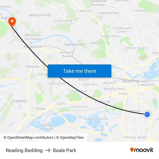 Reading Bedding to Beale Park map