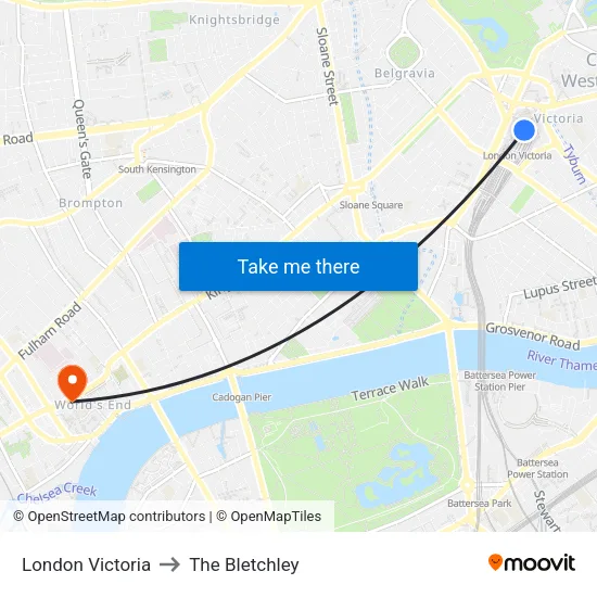 London Victoria to The Bletchley map