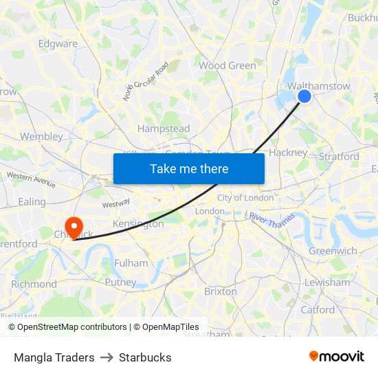 Mangla Traders to Starbucks map