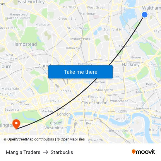 Mangla Traders to Starbucks map
