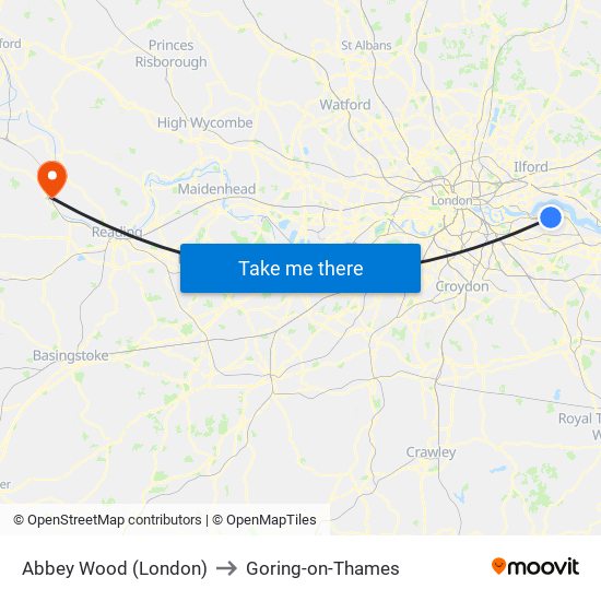 Abbey Wood (London) to Goring-on-Thames map