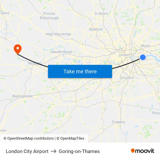 London City Airport to Goring-on-Thames map
