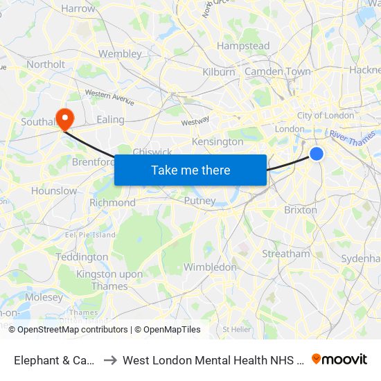 Elephant & Castle to West London Mental Health NHS Trust map