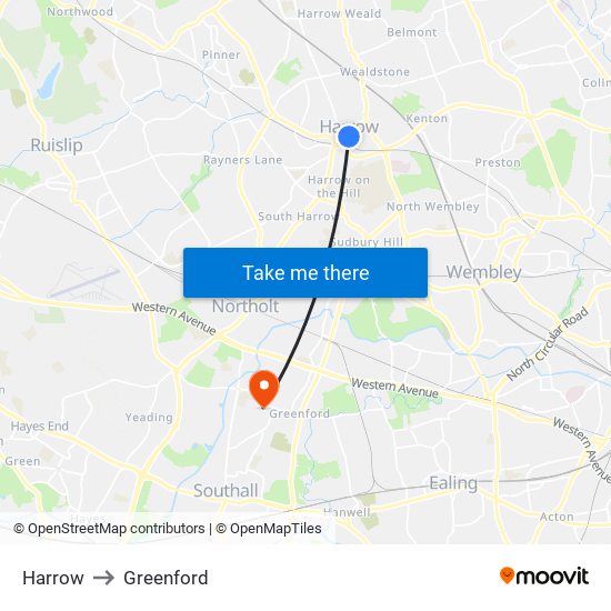 Harrow to Greenford map