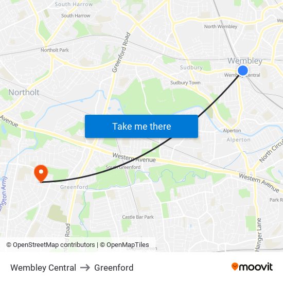 Wembley Central to Greenford map