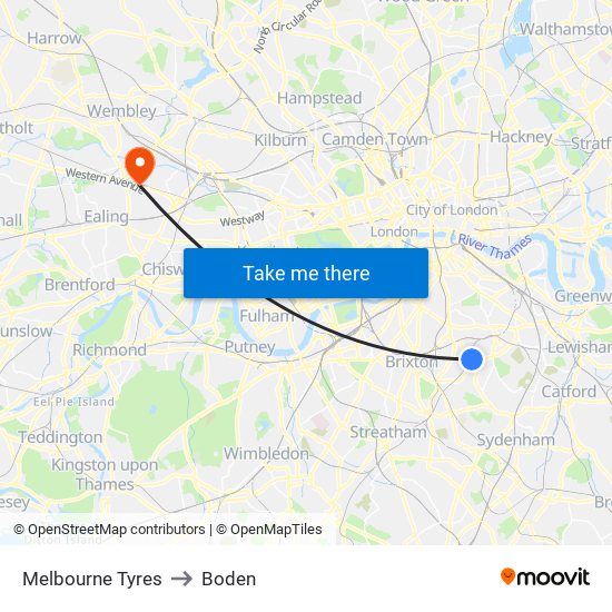 Melbourne Tyres to Boden map
