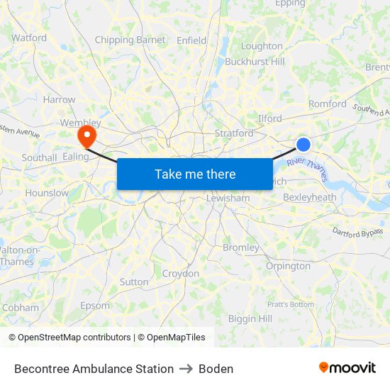 Becontree Ambulance Station to Boden map