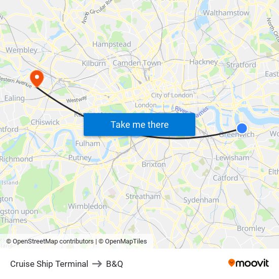 Cruise Ship Terminal to B&Q map