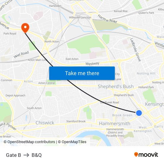 Gate B to B&Q map