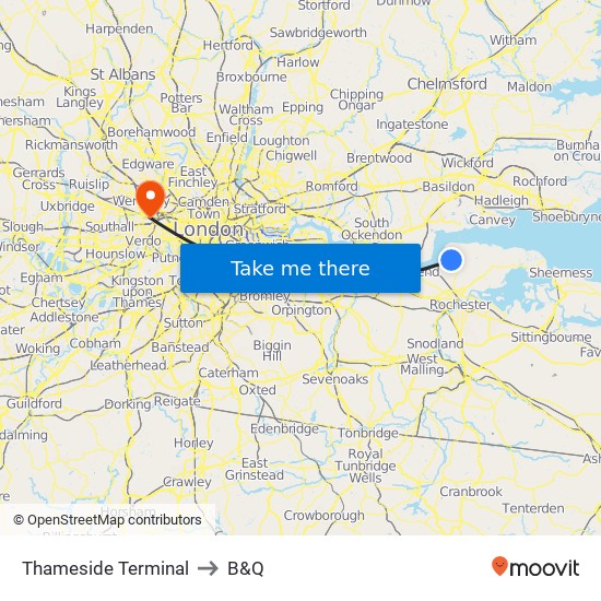 Thameside Terminal to B&Q map