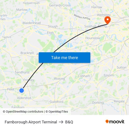 Farnborough Airport Terminal to B&Q map