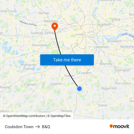 Coulsdon Town to B&Q map
