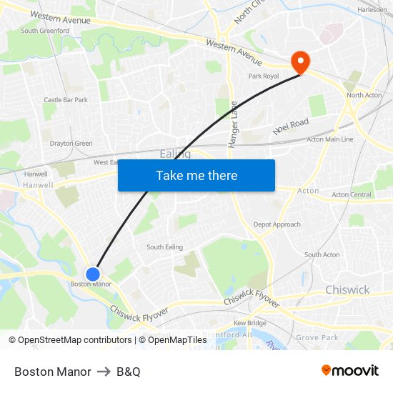 Boston Manor to B&Q map