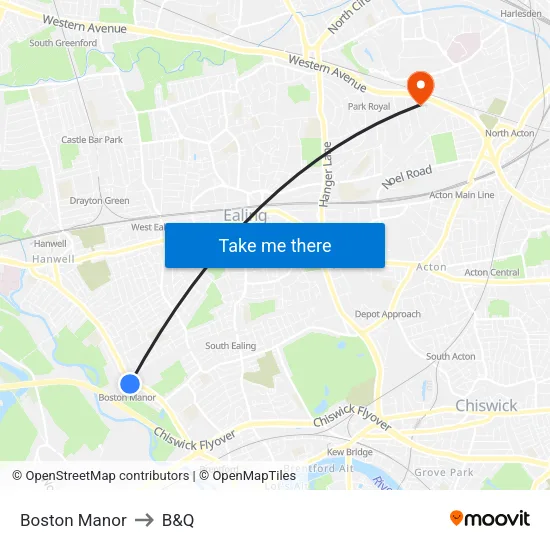 Boston Manor to B&Q map