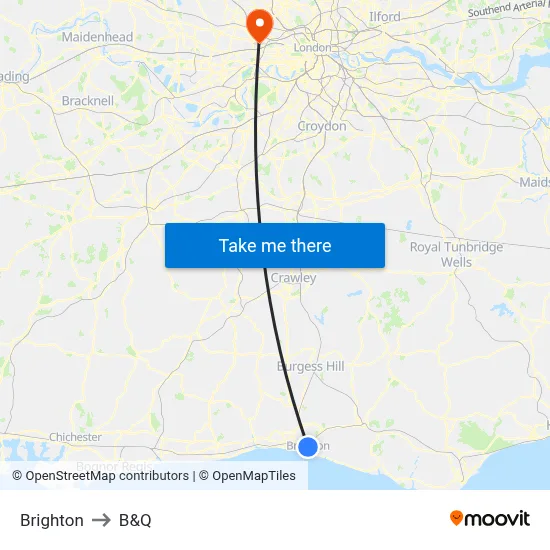Brighton to B&Q map