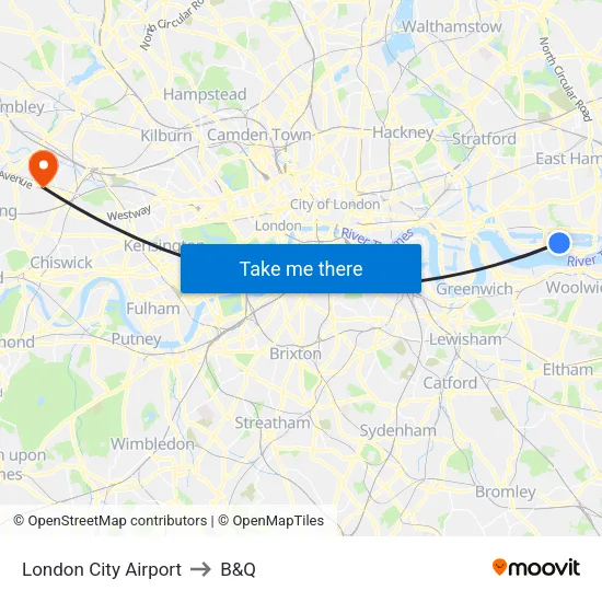 London City Airport to B&Q map
