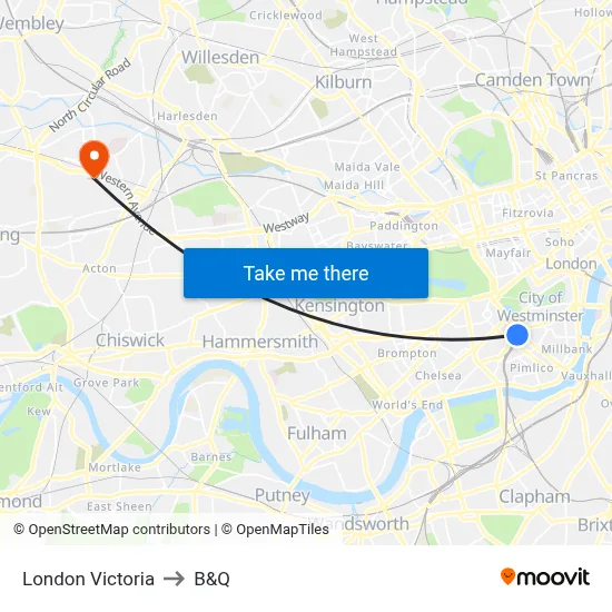 London Victoria to B&Q map