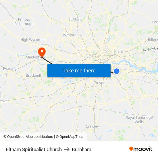 Eltham Spiritualist Church to Burnham map