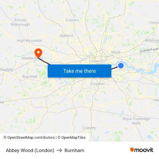 Abbey Wood (London) to Burnham map
