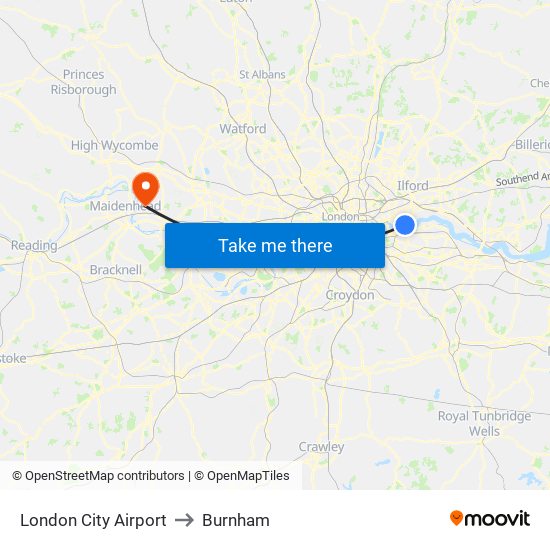 London City Airport to Burnham map