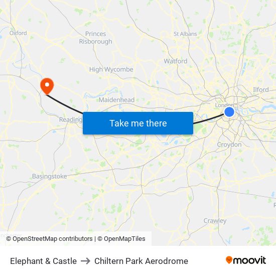 Elephant & Castle to Chiltern Park Aerodrome map
