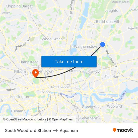 South Woodford Station to Aquarium map