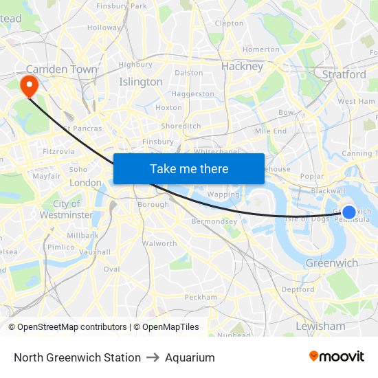 North Greenwich Station to Aquarium map