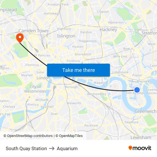 South Quay Station to Aquarium map