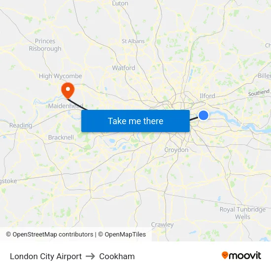 London City Airport to Cookham map