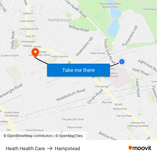 Heath Health Care to Hampstead map