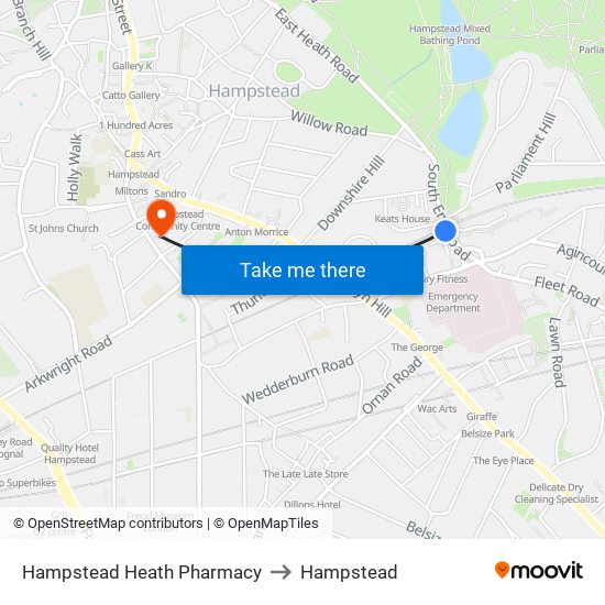 Hampstead Heath Pharmacy to Hampstead map