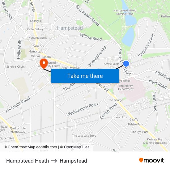 Hampstead Heath to Hampstead map