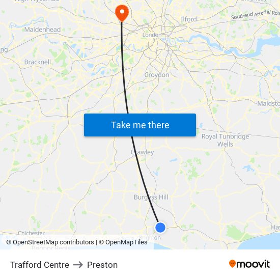 Trafford Centre to Preston map