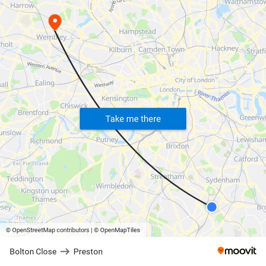 Bolton Close to Preston map