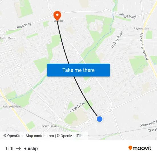 Lidl to Ruislip map