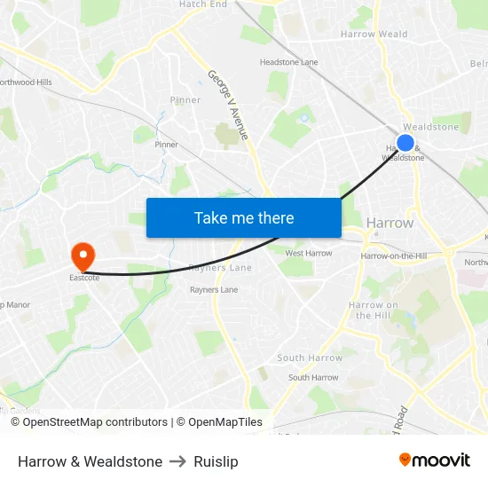 Harrow & Wealdstone to Ruislip map